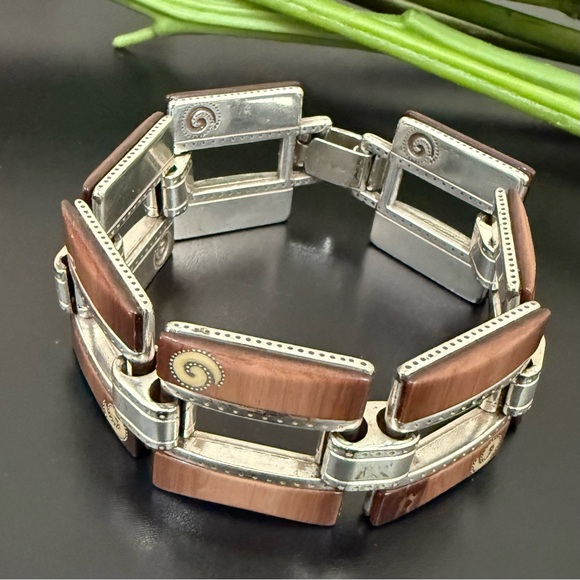 Retired BRIGHTON Milano Walnut Brown Scroll Wide Link Bracelet 55g. - Picture 1 of 15
